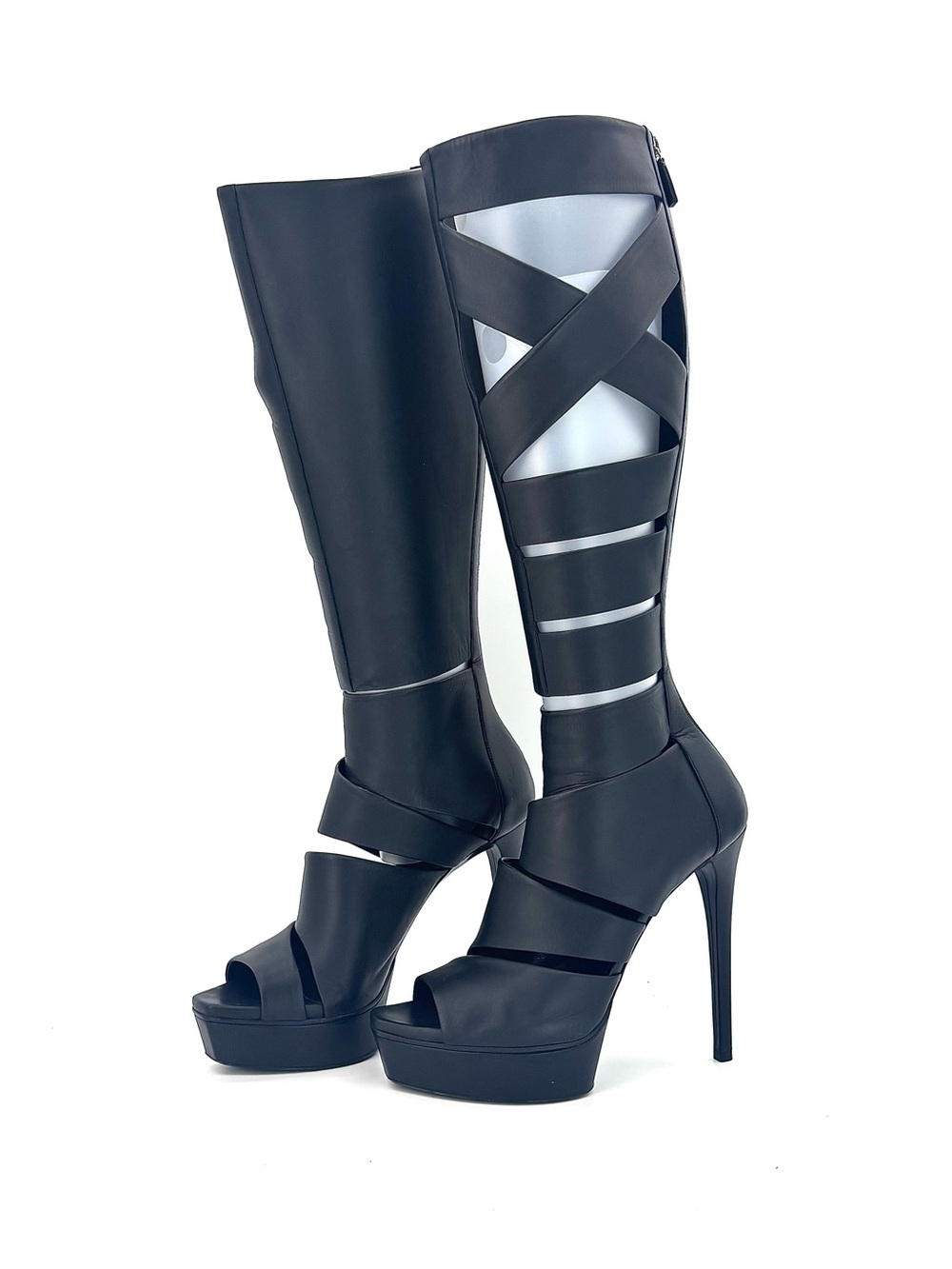 Gucci SS2010 Helena Babylon Cutout Bondage Knee High Platform Boots Sandals 37.5